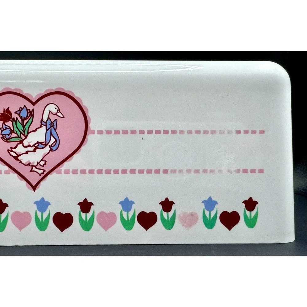 Vintage Goose Tissue Box Cover Pink Hearts Tulips Country Cottagecore Plastic